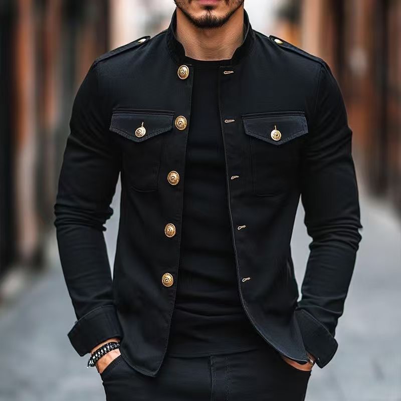 Men's Casual Lapel Top Single-breasted Solid-color Slim-fit Jacket