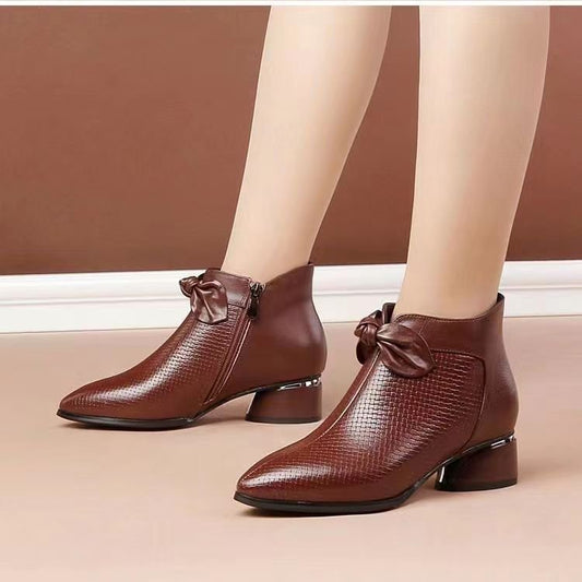 Womens Pointed-toe Chunky-heel Ankle Boots