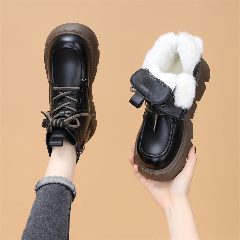 Womens Wool-lined Waterproof Thickened Leather Boots