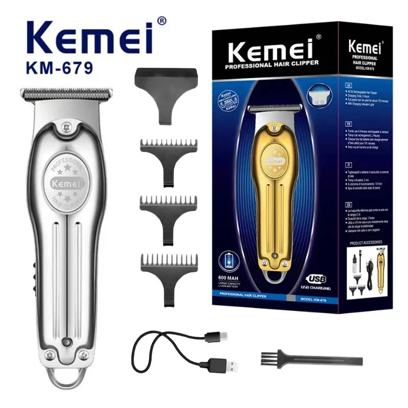 Kemei KM-679 Wholesale Electric Gold Silver Color Hair Trimmer USB Charging Mini LCD Light Carving Scissors Hair Clipper for Men