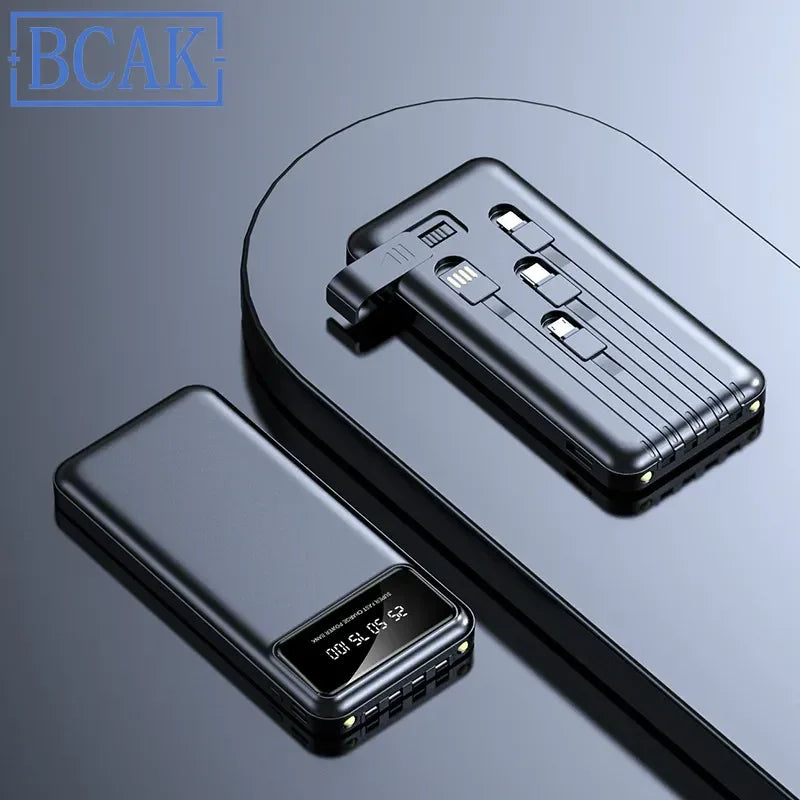 New Style BCAK power bank 20000mAh self-contained cable fast charging mini mobile phone gift mobile power supply