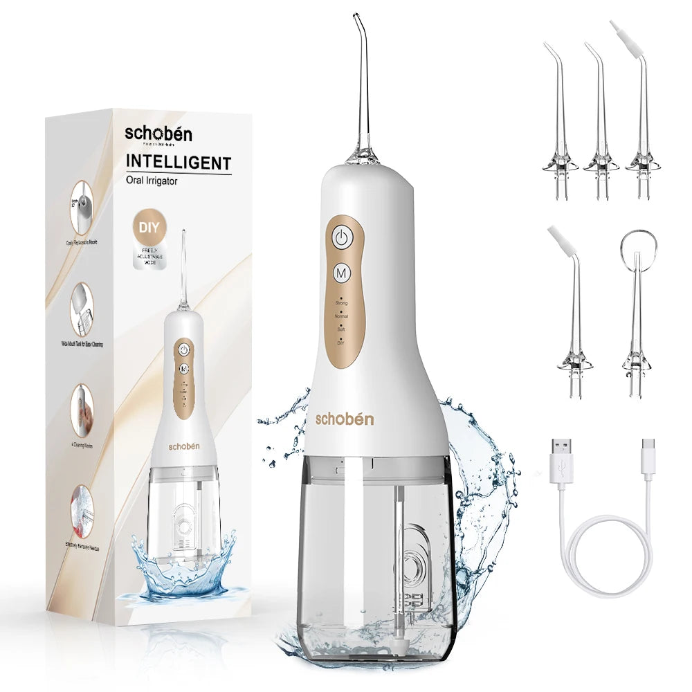 4-in-1 Water Flosser, Cordless Portable 300ML Large Tank, Home & Travel Water Flosser and Dental Floss Cleaner