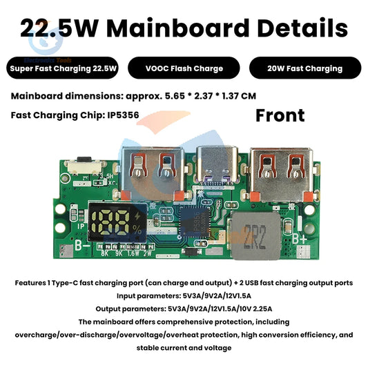 22.5W Fast Charging Power Bank DIY Kit 1260110 Battery Case Power Bank Type C Supports PD/QC/VOOC Black/White Power Bank Case