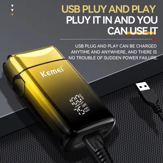 Kemei KM-TX10 USB Charging Electric Shaver For Men Rechargeable Bald Head Razor Beard Trimmer Shaving Machine