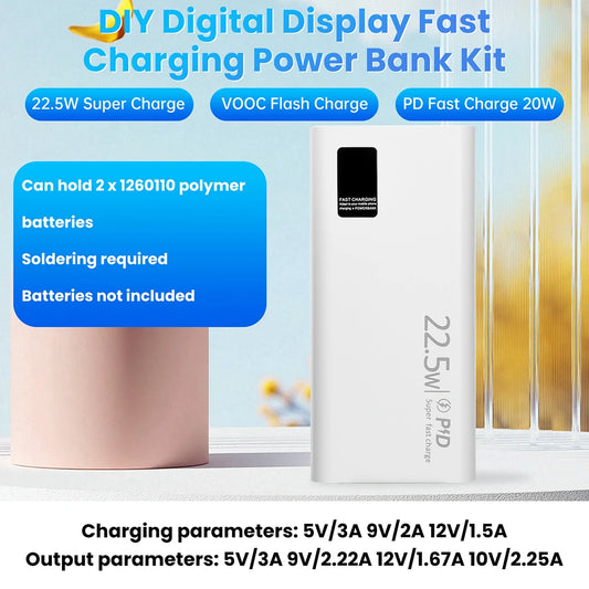 22.5W Fast Charging Power Bank DIY Kit 1260110 Battery Case Power Bank Type C Supports PD/QC/VOOC 20000mAh Power Bank Case
