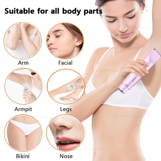 Women Electric Shaver Dual Head Bikini Trimmer Waterproof Body Hair Trimmer Facial Hair Remover for Bikini Underarm Leg Arm