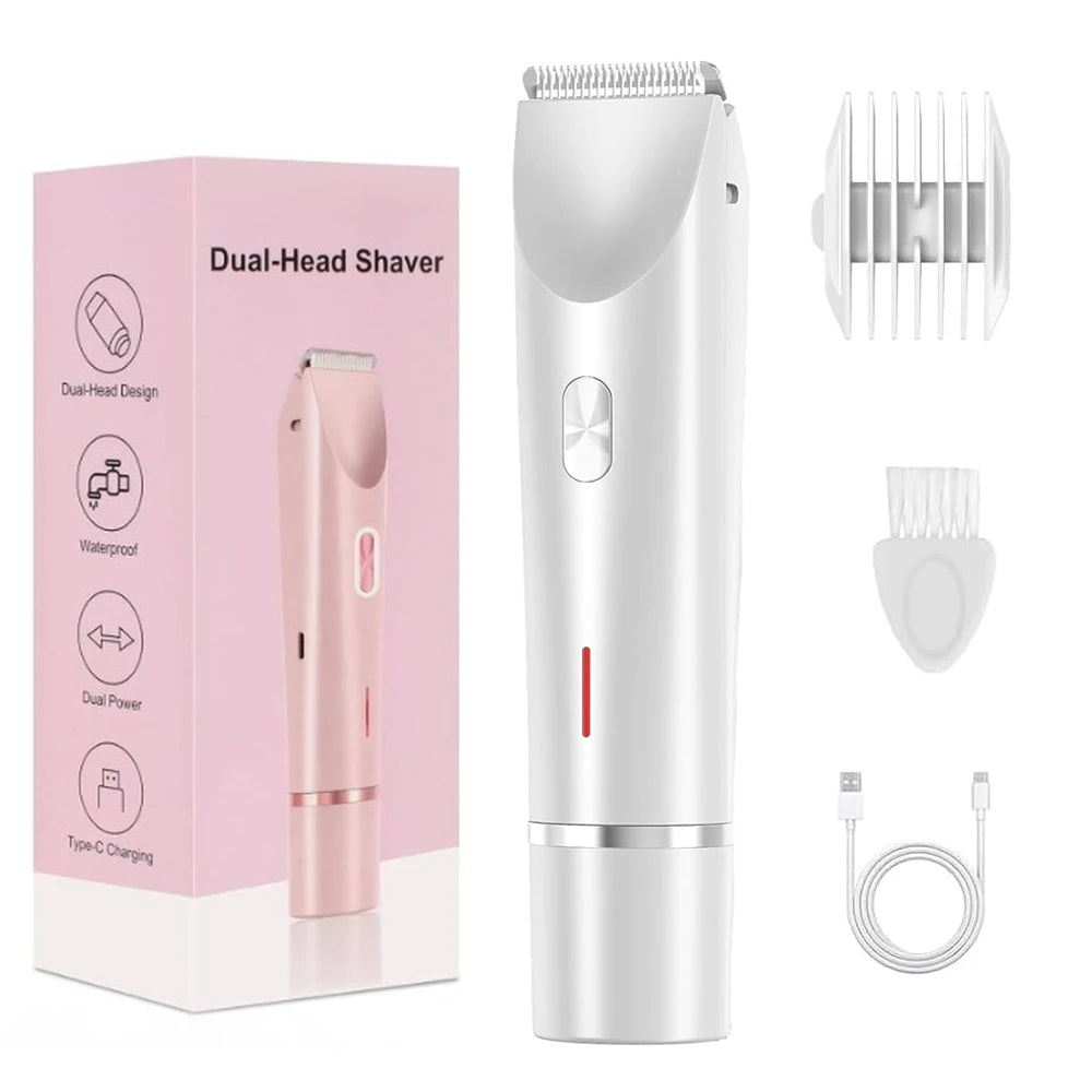 Women Electric Shaver Dual Head Bikini Trimmer Waterproof Body Hair Trimmer Facial Hair Remover for Bikini Underarm Leg Arm