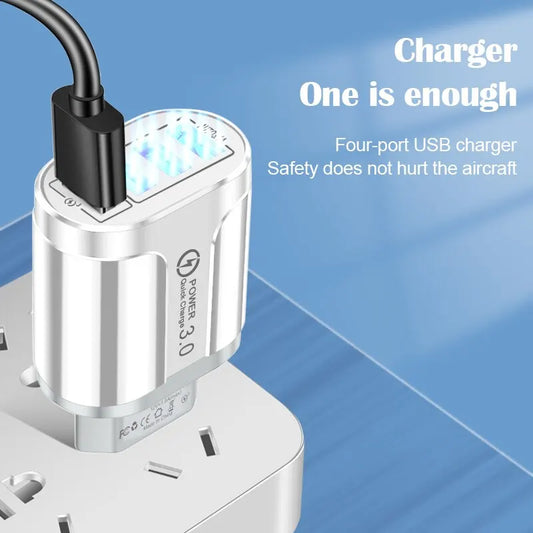 USB Charger Fast Charging Charge 3A 5V Quick Charger 3.0 4 Ports LED Light Phone Charge Adapter EU US Plug Charger Accessories