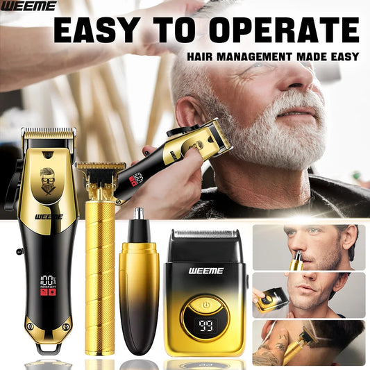 Wireless USB 4PCS Men's Hair Clipper Set & Nose Trimmer Rechargeable Lithium Battery Haircut Kit Ideal Gift for Him Golden Gradi