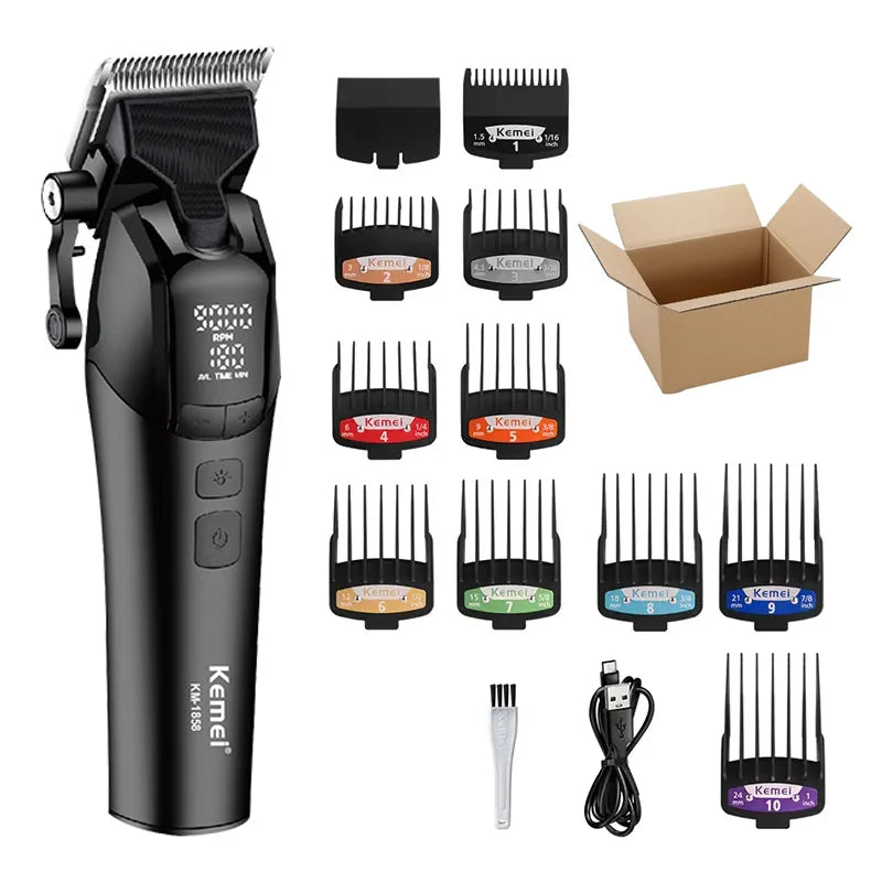 Kemei KM1858 Original Professional Rechargeable Hair Trimmer Adjustable Hair Clipper USB Carving Barber Salon DLC Blade