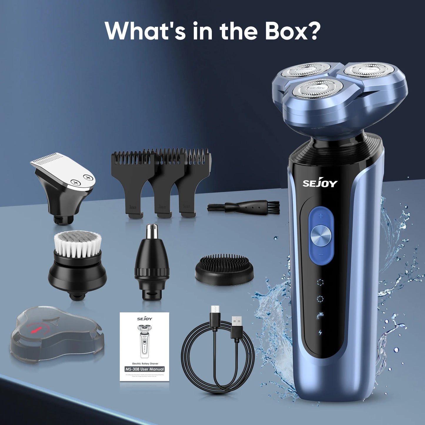 SEJOY Electric Shaver for Men,Hair Trimmer,Nose Hair Scissors,Facial Cleanser, Facial Massager Rechargeable Shaving Machine