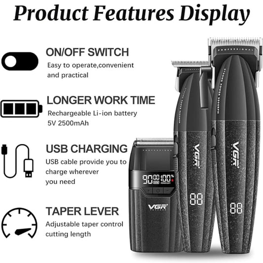 VGR Hair Trimmer Professional Hair Cutting Machine Electric Shaver Cordless Barber Hair Clippers 9000 RPM Trimmer for Men V-640
