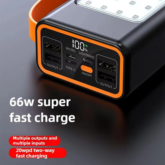 200000mAh Large Capacity Power Bank with Lights Portable USB C 22.5W Fast Charging External Spare Battery For IPhone Xiaomi 2026