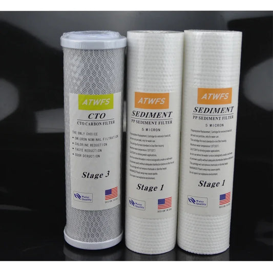 Water Filter System One Year Refill Cartridge Kit 2pcs 10-Inch PP Cotton Filter+ 1pcs 10 Inch CTO Carbon Filter Cartridge