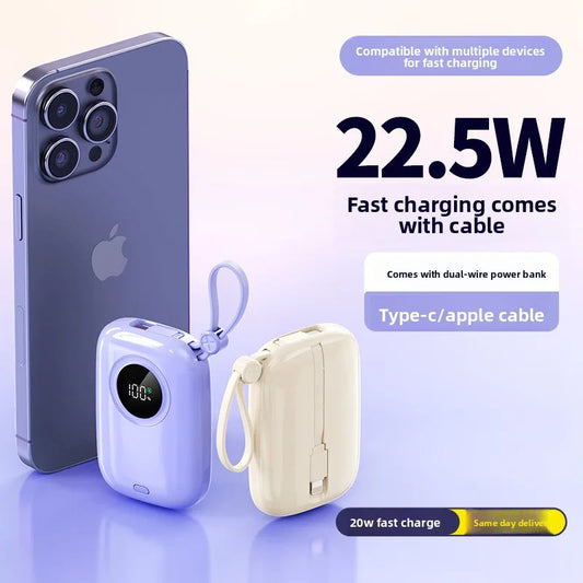 22.5W Convenient Fast Charging Power Bank with Built-in Cable 20000 MAh Ultra-large Capacity Outdoor Mobile Power Supply