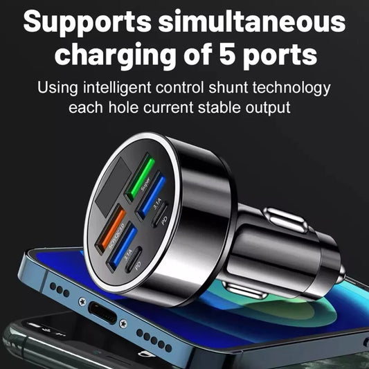 Super Fast 4-Port Car Charger 100W for Mobile Phone High-Speed Vehicle Charging Station with Multiple Devices Charging Capacity
