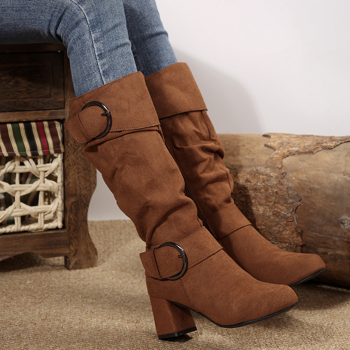 Beltbuckle Chunkyheeled Midcalf Boots