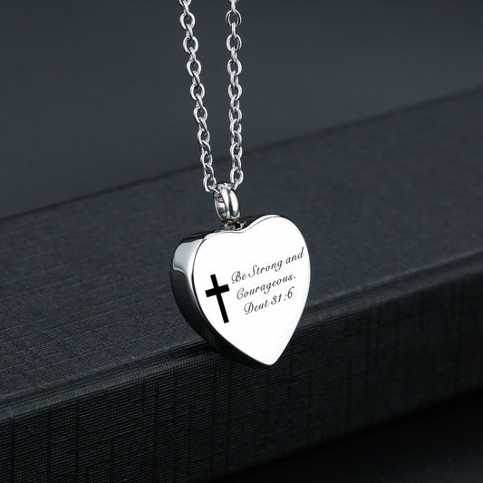 Bible Verse Stainless Steel Heart Perfume Box Necklace