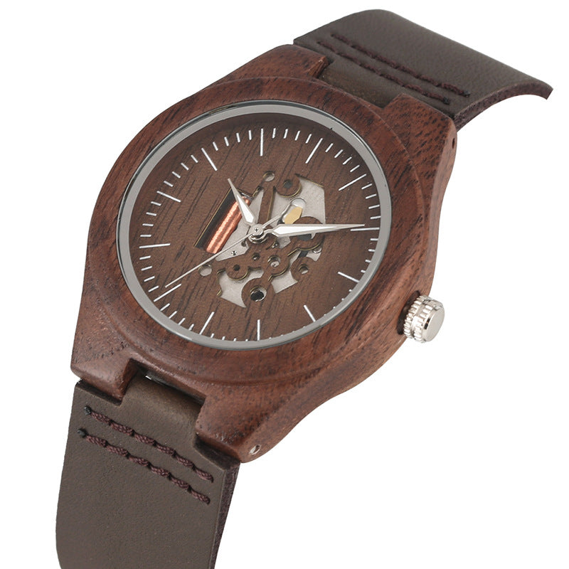 Couple Hollow Retro Walnut Casual Quartz Watch