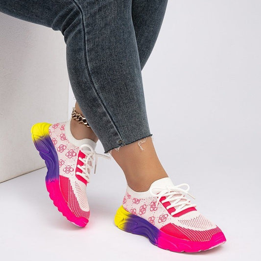 European And American-style Autumn Low-top Rainbow-soled Color-block Round-toe Flat Woven Athletic Shoes