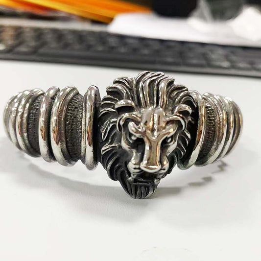 Personalized Stainless Steel Men's Lion Head Punk-Style Biker Bracelet