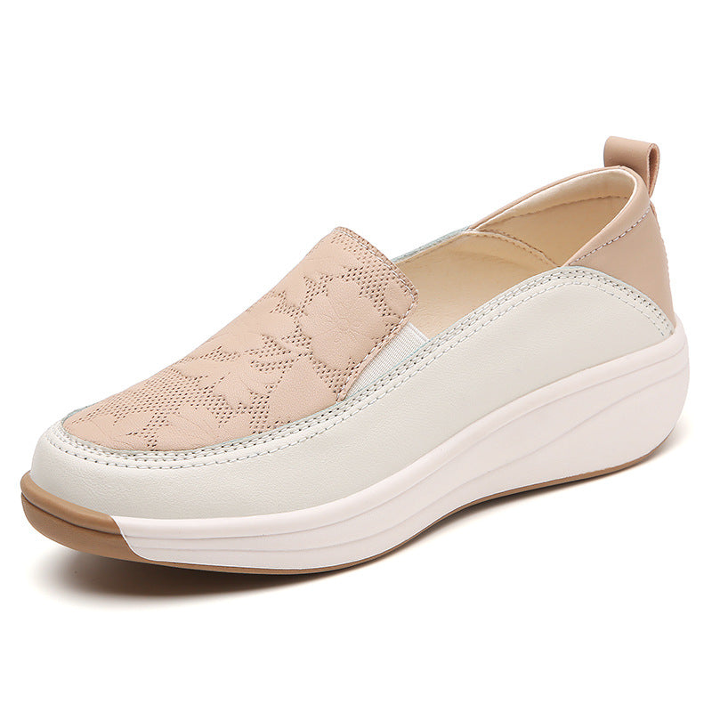 Womens Chunky-soled White Sneakers With A High Heelslip-on Style