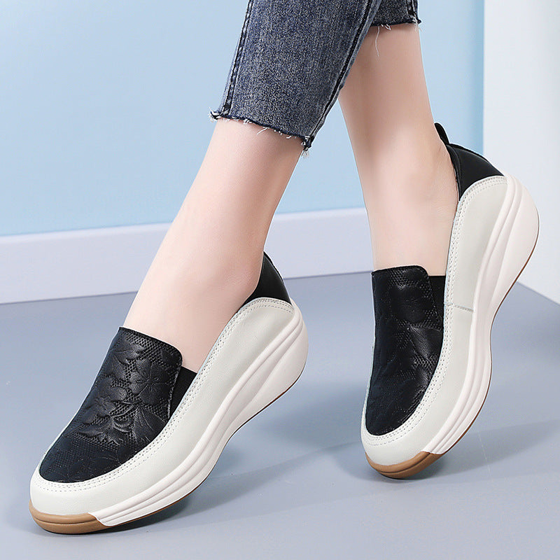 Womens Chunky-soled White Sneakers With A High Heelslip-on Style