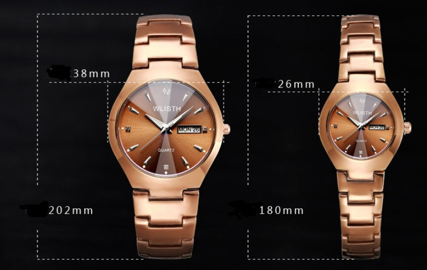 Men's luminous watch tungsten steel color waterproof fashion student couple watch male calendar quartz watch