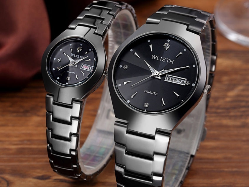 Men's luminous watch tungsten steel color waterproof fashion student couple watch male calendar quartz watch