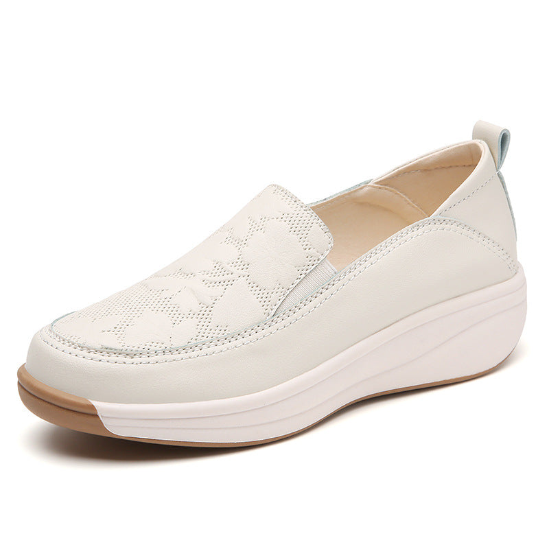 Womens Chunky-soled White Sneakers With A High Heelslip-on Style