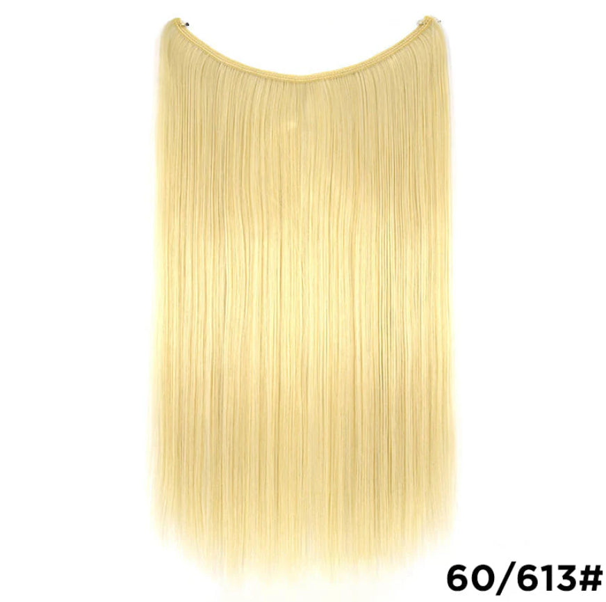 22 inches Invisible Wire No Clips in Hair Extensions Secret Fish Line Hairpieces Silky Straight Synthetic