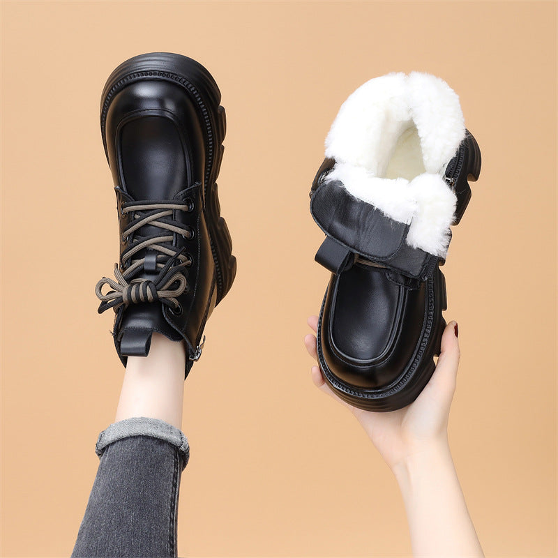 Womens Wool-lined Waterproof Thickened Leather Boots