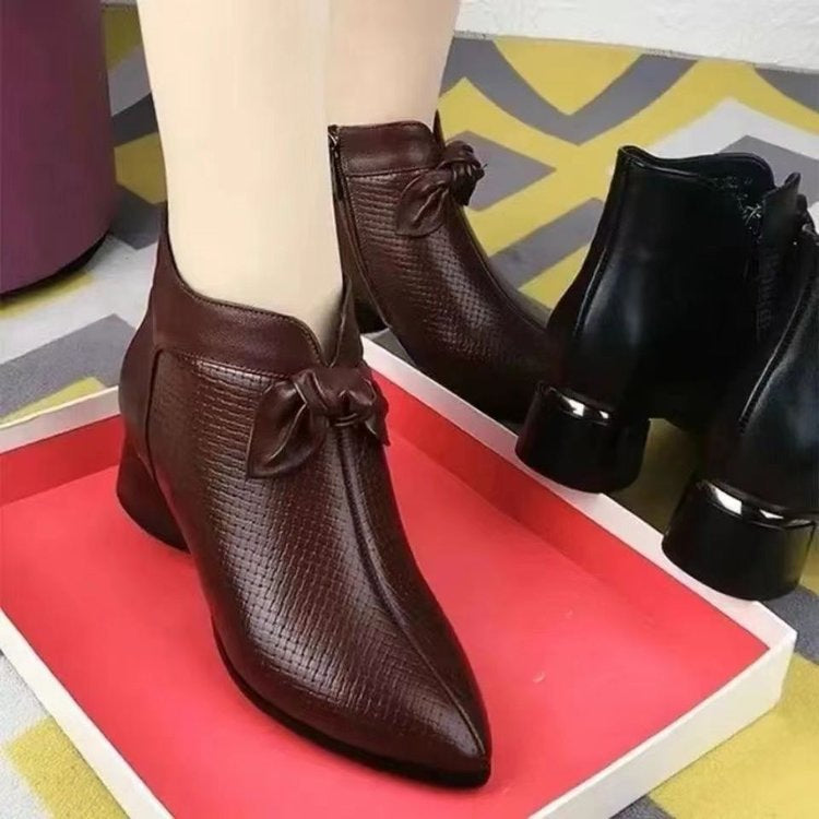 Womens Pointed-toe Chunky-heel Ankle Boots