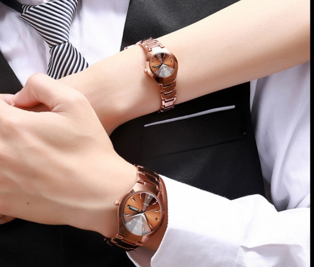 Men's luminous watch tungsten steel color waterproof fashion student couple watch male calendar quartz watch