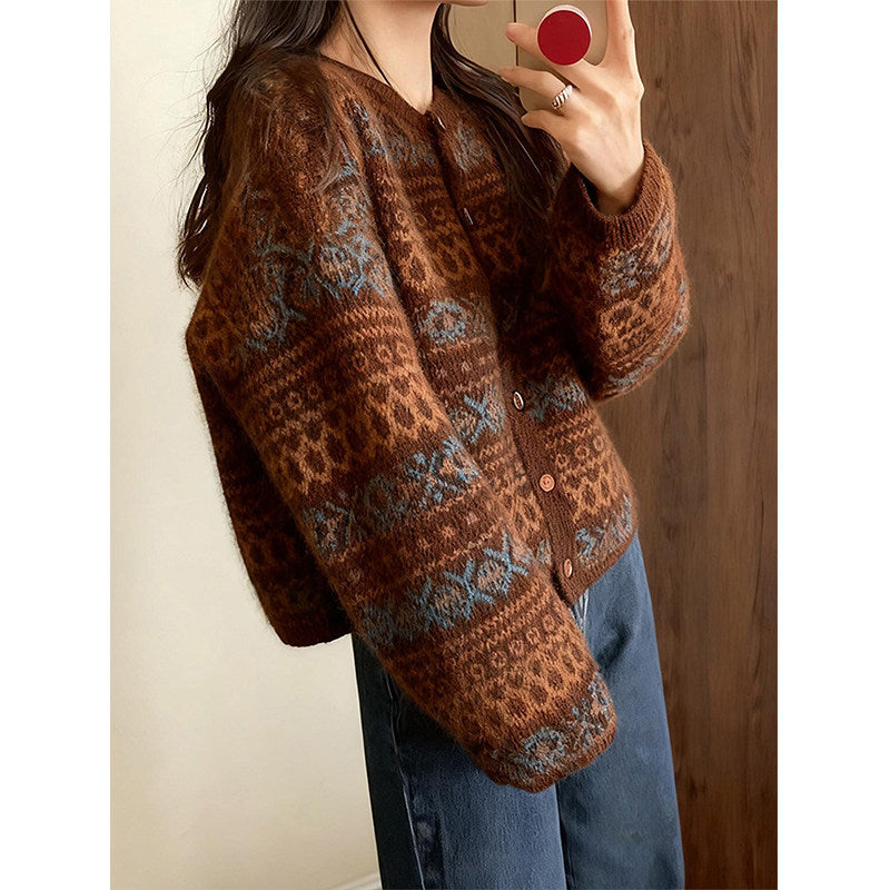 New Year & Christmas Red Jacquard Sweater For Women FallWinter Style