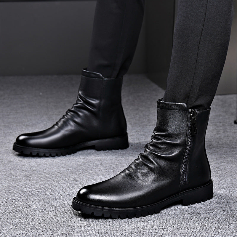 Autumn And Winter British Style Men's Leather Boots High-top Zipper Martin Boots