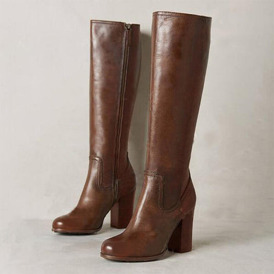 Womens Stylish Plus-size Boots With A Side Zipper And Chunky High Heel