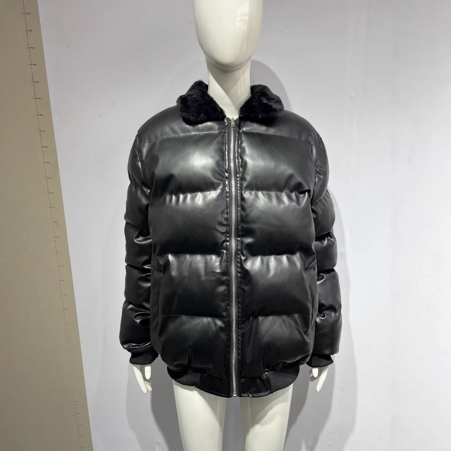 Motorcycle Leather Jacket With A Sheepskin Lapel