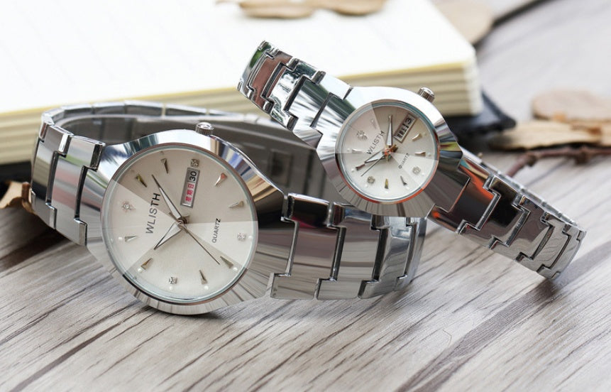 Men's luminous watch tungsten steel color waterproof fashion student couple watch male calendar quartz watch