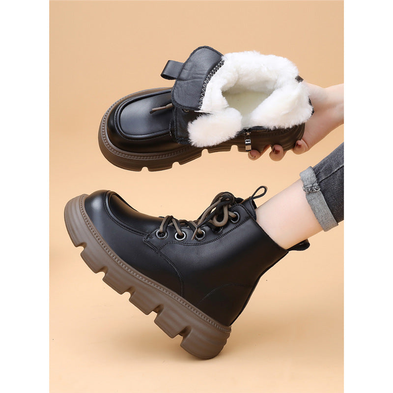 Womens Wool-lined Waterproof Thickened Leather Boots