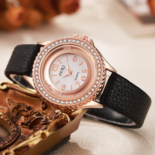 Stylish And Minimalist Round Rhinestone Womens Watch