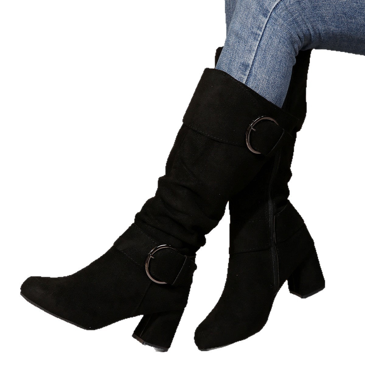 Beltbuckle Chunkyheeled Midcalf Boots