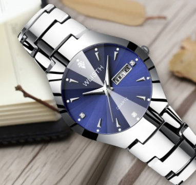 Men's luminous watch tungsten steel color waterproof fashion student couple watch male calendar quartz watch