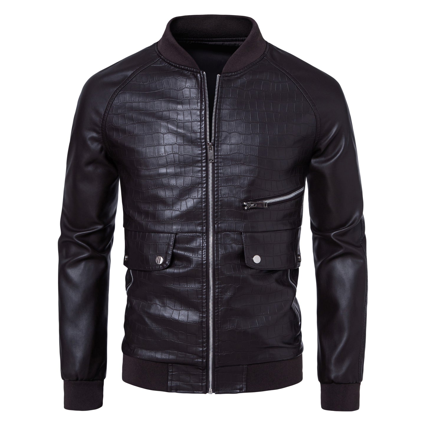New Mens Stylish Stand-collar Casual Slim-fit Color-block Jacket