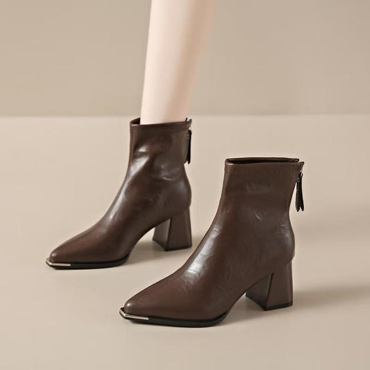 Pointed Toe Simple Fashion Chunky Heel Comfortable Retro All-matching Women's Boots