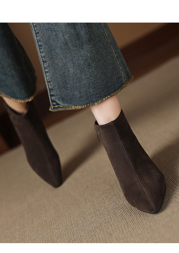 Low-heeled Cowhide Suede Women's Ankle Boots