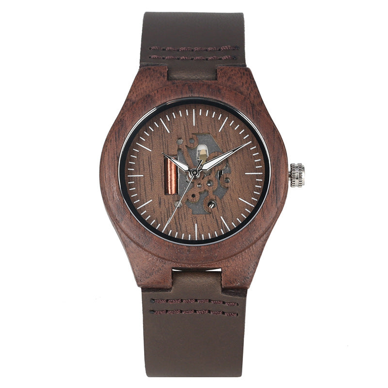 Couple Hollow Retro Walnut Casual Quartz Watch