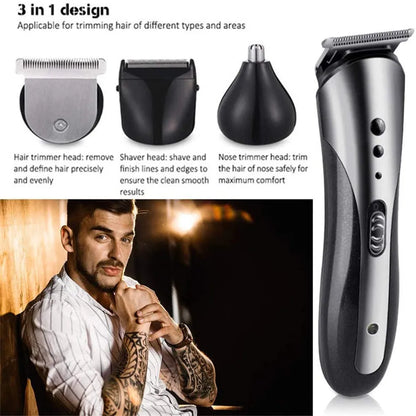 KM-1407 3 in 1 Rechargeable Men Hair Clipper Shaver Electric Nose Ear Trimmer Beard Razor Haircut Cutting Machine Styling Tools