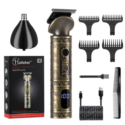 Hatteker Hair Trimmer Professional Hair Clipper Metal Hair Cutting Machine Electric Cordless Rechargeable Trimmer for Men