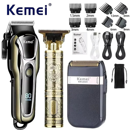 Kemei KM-PG1990A KM-T9 KM-2024 Professional Men's Barber Set Men's Electric Razor Electric Barber Hair Trimmer for Men Clippers